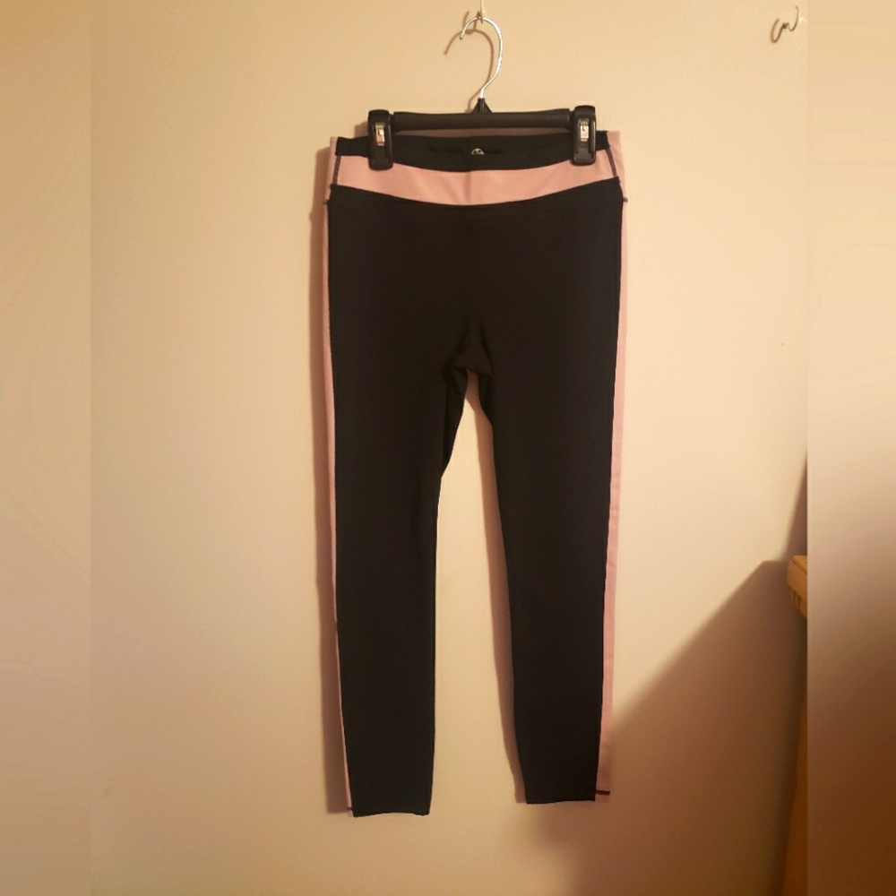 Gaiam Women's OM Fit Yoga Pants Black & Pink Panel Compression Leggings. Size S.